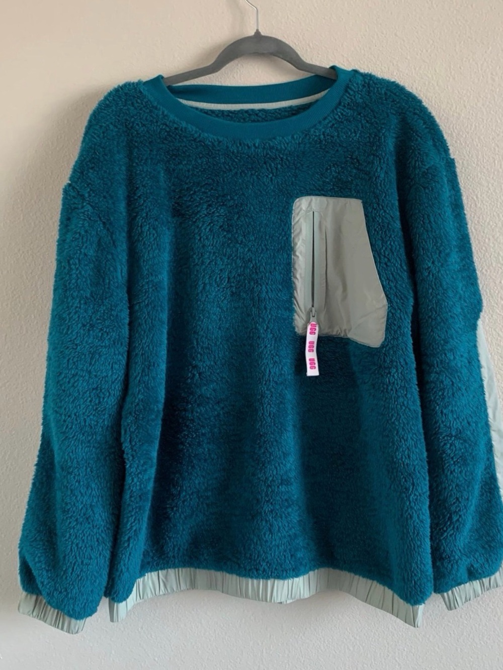 UGG Teal Plush Pullover Sweater with Contrast Pocket